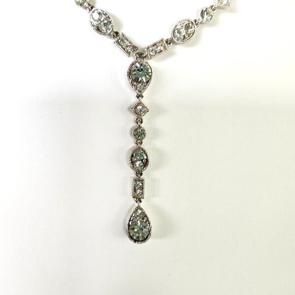 Elegant Silver-Tone Cubic Zirconia Y-Necklace With Teardrop Pendant - Picture 5 of 7